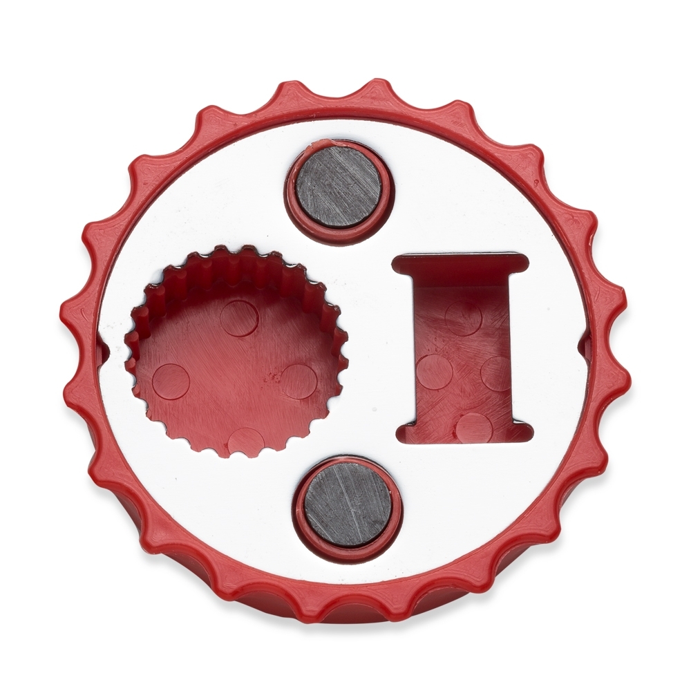 ABRIDOR DE GARRAFA FORMATO TAMPA DE METAL C/ IMÃ DE GELADEIRA